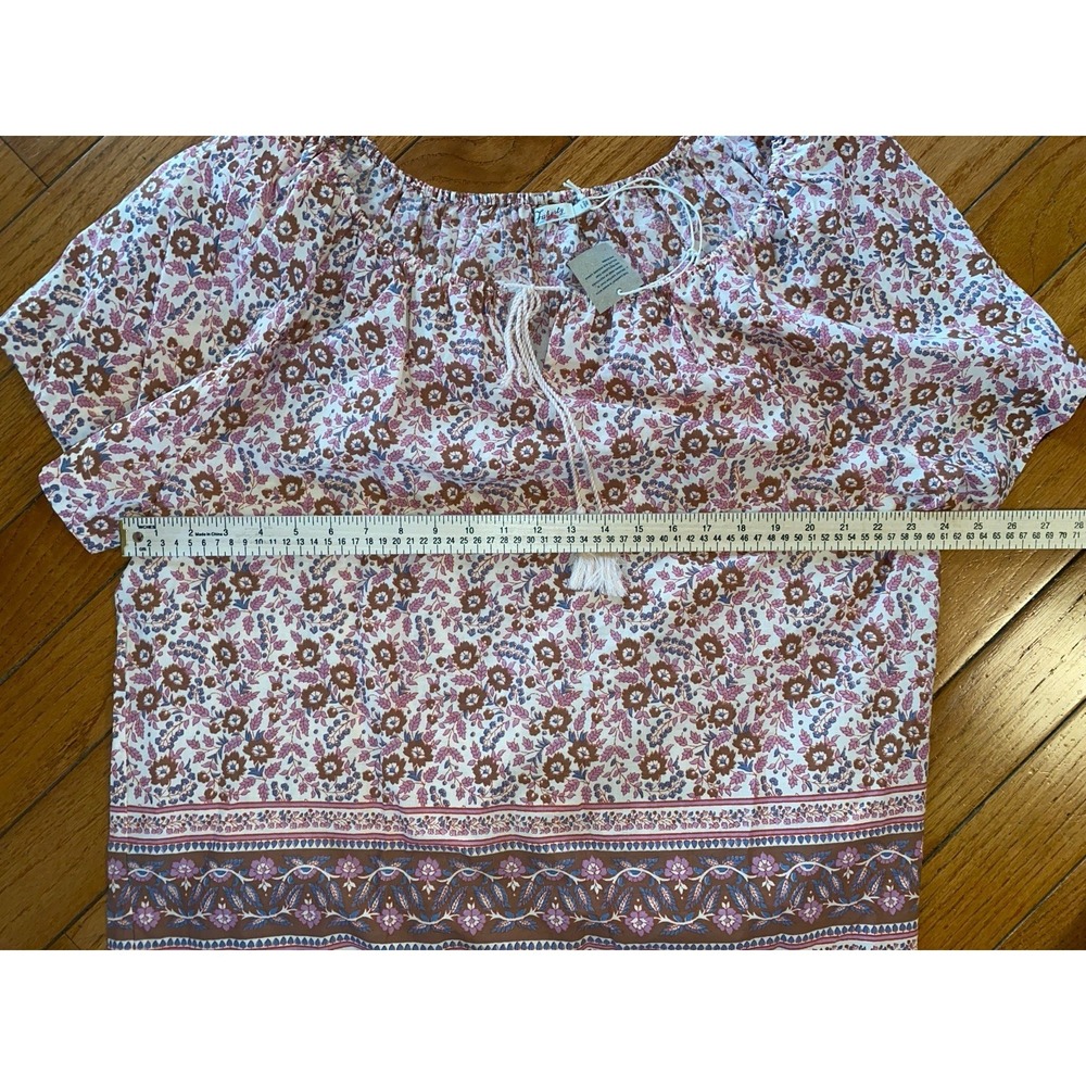 Faherty Florence Floral Top Organic Cotton Peasant Blouse Size Large - Picture 9 of 9